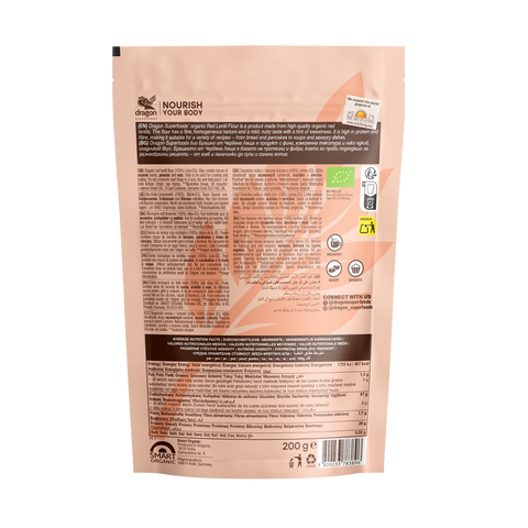 Red lentil flour, Dragon Superfoods, 200g