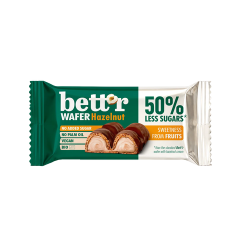 Organic Wafer Bar with Hazelnut Cream, No Added Sugar, 33 g, Bett’r